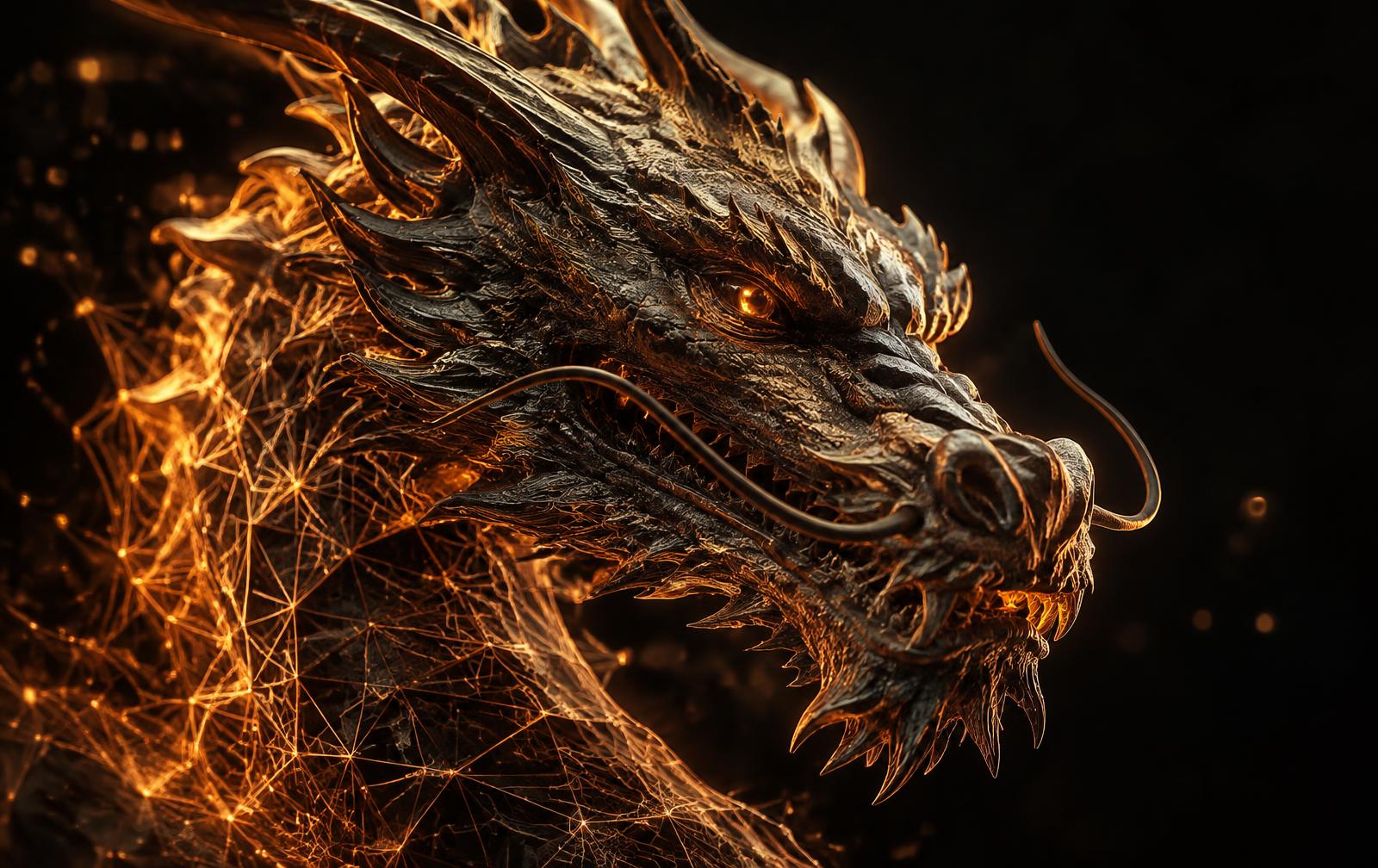 AI-generated dragon 3D model emerging from wireframe